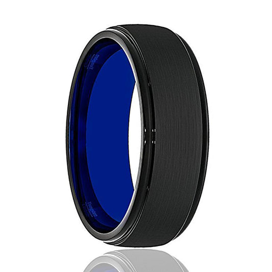 NORTHSTAR Black Tungsten Stepped Edge Blue Wedding Band