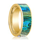 Mens Wedding Band 14K Yellow Gold with Mother of Pearl Inlay Flat Polished Design - AydinsJewelry