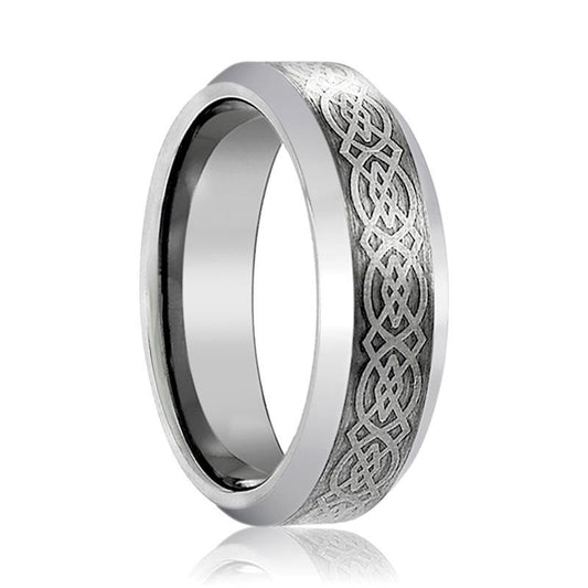 Silver Mens Tungsten Band Celtic Design Center 6mm - 8mm Tungsten Carbide Wedding Ring