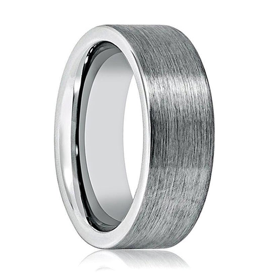 Tungsten Carbide Wedding Band Brushed Pipe Cut 8mm Tungsten Mens Ring