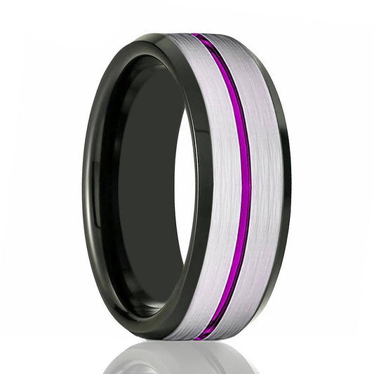 SWOOSH Purple Grooved Black Tungsten Wedding Band