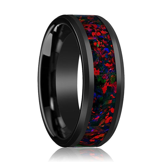 ANTHONY Black Opal Inlay Wedding Band - AydinsJewelry