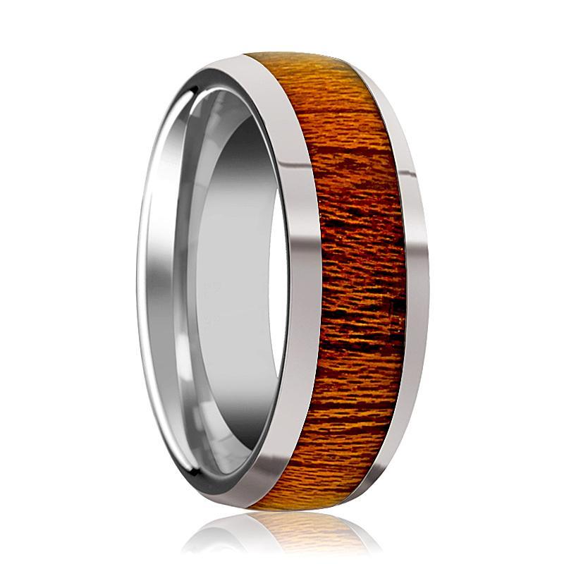 Tungsten Wood Ring - Mahogany Wood - Tungsten Wedding Band - Polished Finish - 8mm - Tungsten Wedding Ring