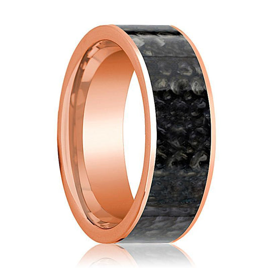 BARYONYX Dinosaur Bone Ring Blue Flat Polished 14K Rose Gold - AydinsJewelry