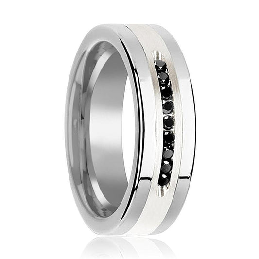 SHIVA Black Channel Set Diamonds Inlaid in Silver