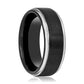 Tungsten Ring Black Brushed Center Silver Polished Stepped Edge Wedding Band 6mm, 8mm Tungsten Carbide Wedding Ring