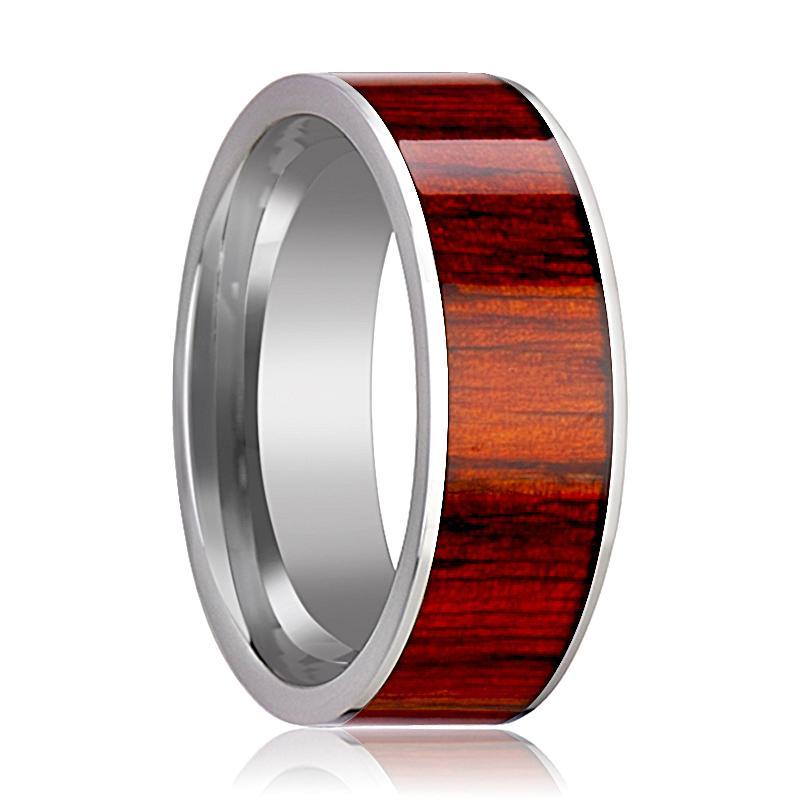 Tungsten Wood Ring - Exotic Padauk Wood Inlay - Tungsten Wedding Band - Polished Finish - 8mm - Tungsten Wedding Ring
