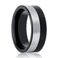 Tungsten Mens Wedding Band Two Tone Silver & Black Brushed  8mm Tungsten Carbide Ring
