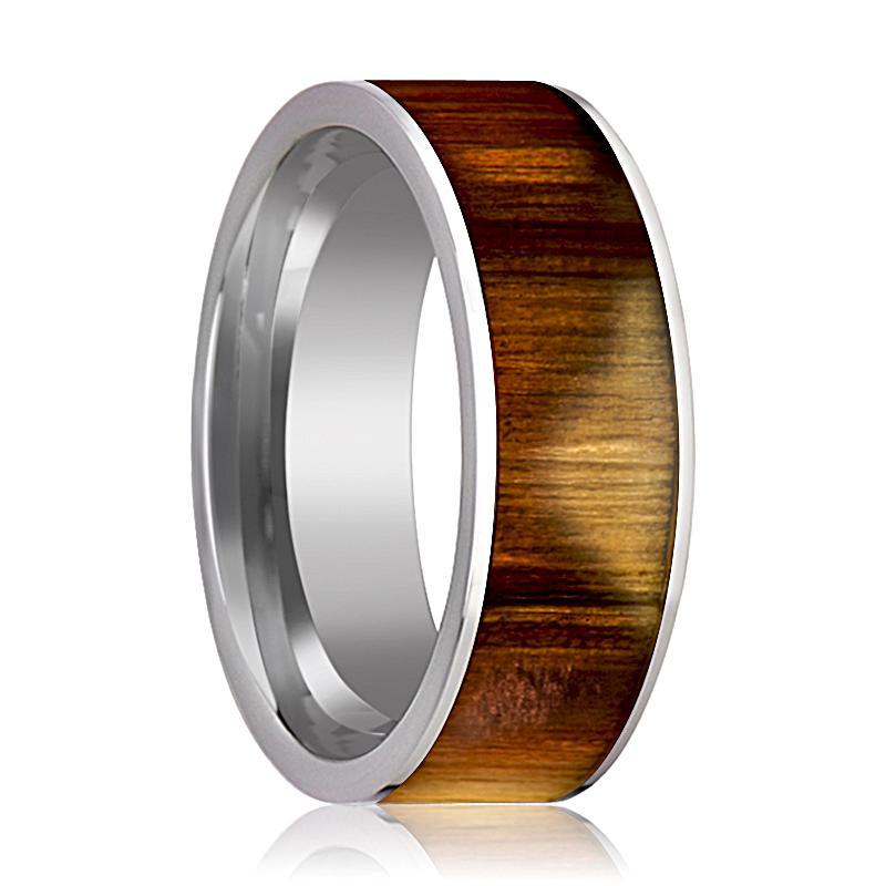 Tungsten Wood Ring - Olive Wood Inlay - Tungsten Wedding Band - Polished Finish - 8mm - Tungsten Wedding Ring