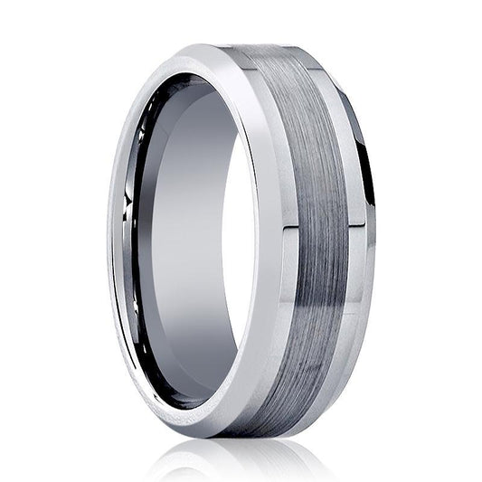 Mens Tungsten Wedding Band Brushed Center 6mm 8mm Tungsten Carbide Ring