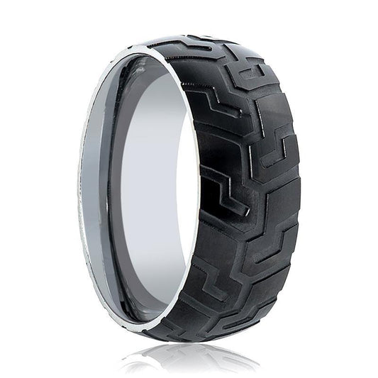 Mens Tungsten Wedding Band Tire Tread Laser Carved Pattern 9mm Tungsten Carbide Ring