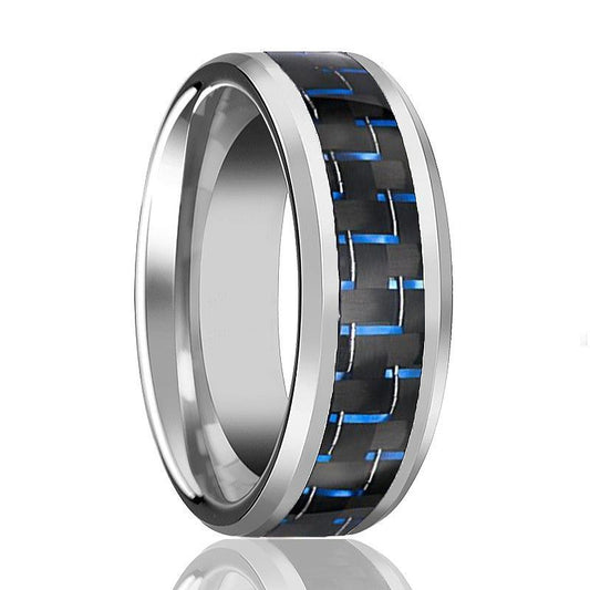 Blue Carbon Fiber Inlay Tungsten Carbide Ring