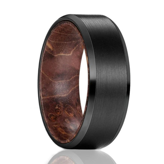 ZINGER Tungsten Dark Box Elder Wood Ring--Men's Wedding Band