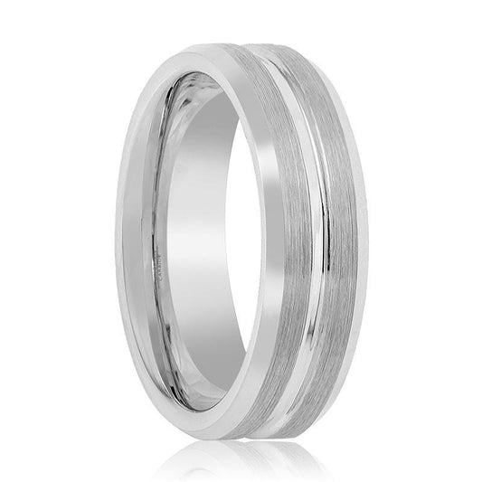 Tungsten Wedding Band Brushed Groove Center