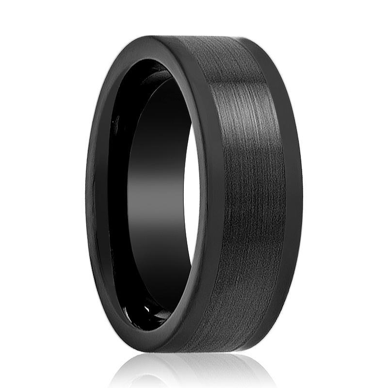 Tungsten Ring Black Brushed Center Wedding Band 8mm Polished Flat Edge Tungsten Carbide Wedding Ring