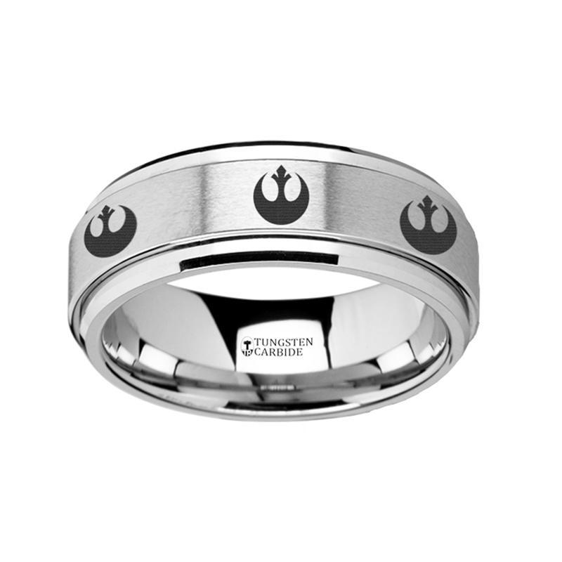 Rebel Alliance Star Wars Symbol Engraved - Spinning Tungsten Ring - Laser Engraved - Tungsten Carbide Wedding Band - 8mm - AydinsJewelry