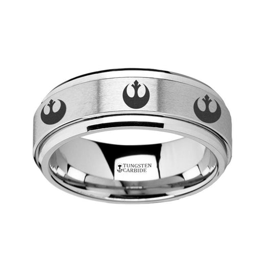 Rebel Alliance Star Wars Symbol Engraved - Spinning Tungsten Ring - Laser Engraved - Tungsten Carbide Wedding Band - 8mm - AydinsJewelry