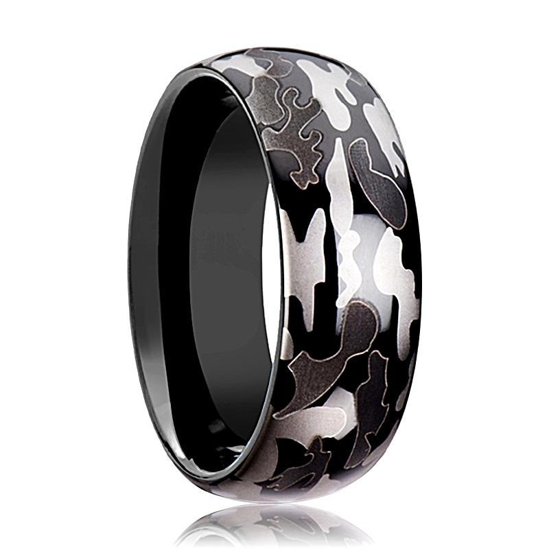 Tungsten Camo Ring - Black and Gray Camo  - Tungsten Wedding Band - Polished Finish - 8mm - Tungsten Wedding Ring