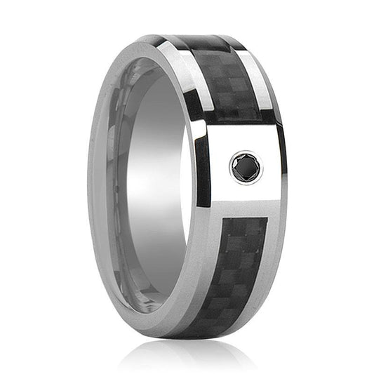 BRAHMA Black Diamond Wedding Band Silver and Black Tungsten