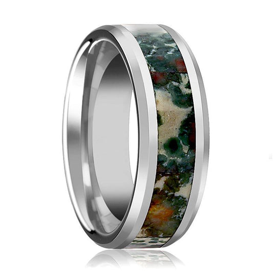 RAZZAK Coprolite Fossil Inlay inside Tungsten Wedding Band