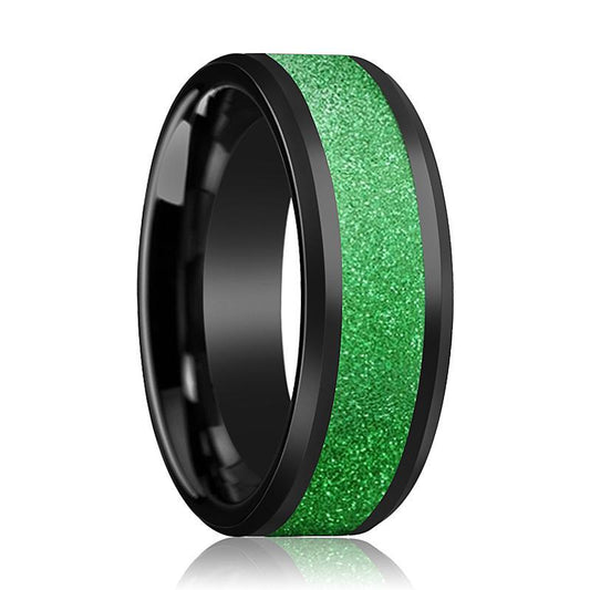 GABRIEL Sparkling Green Inlaid Inside Ceramic Wedding Band - AydinsJewelry