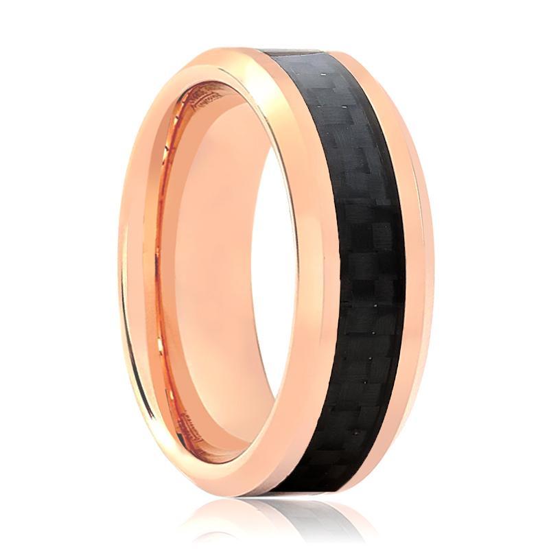 Rose Gold & Carbon Fiber Inlay Tungsten Wedding Ring for Men & Women Tungsten Carbide Band