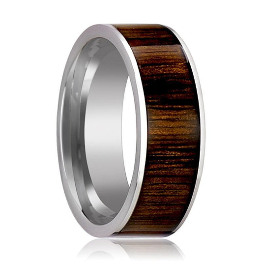 Tungsten Wedding Band - Black Walnut Wood Inlay - Polished Edges - 6mm - 7mm - 8mm - 10mm - Tungsten Carbide Wedding Ring