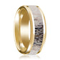 14K Yellow Gold Wedding Ring Inlaid with Ombre Deer Beveled Edge and Polished - AydinsJewelry