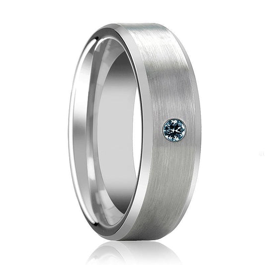 ISAAC Silver Tungsten Blue Diamond Wedding Ring