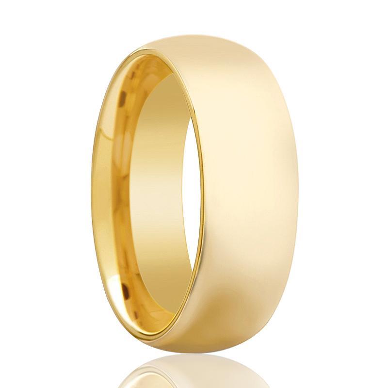 Gold Tungsten Wedding Band Shiny Polished Tungsten Carbide Ring Domed 4mm, 5mm, 7mm, 9mm Mens and Womens Tungsten