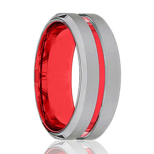 BMW Silver And Red Tungsten Mens Wedding Band