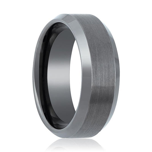 Gun Metal Brushed Beveled Edge Tungsten Ring