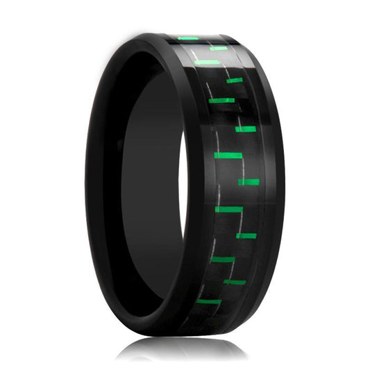 AMELL Black & Green Carbon Fiber Ceramic Wedding Band