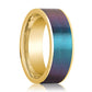 Mens Wedding Band 14K Yellow Gold with Blue/Purple Color Changing Inlaid Flat Polished Design - AydinsJewelry