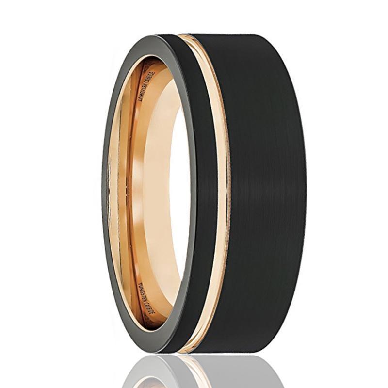 FALCON Thin Off Set Rose Gold Groove Tungsten