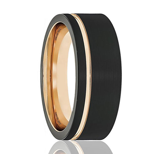 FALCON Thin Off Set Rose Gold Groove Tungsten