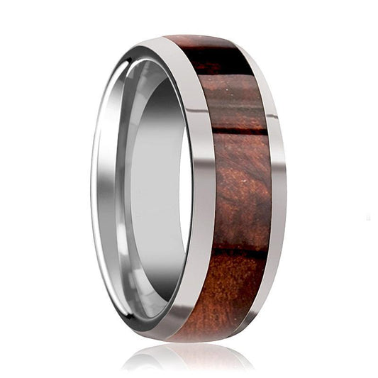 Tungsten Wood Ring - Redwood Inlay - Tungsten Wedding Band - Polished Finish - 8mm - Tungsten Carbide Wedding Ring