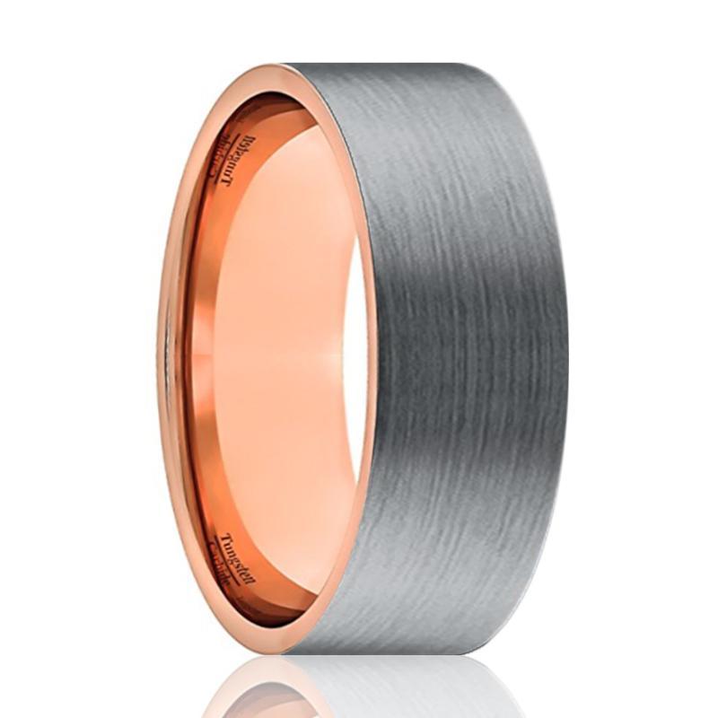 Tungsten Wedding Band - Men and Women - Comfort Fit - Flat Rose Gold & Silver Brushed Flat - Tungsten Carbide Wedding Ring - 6mm - 9mm