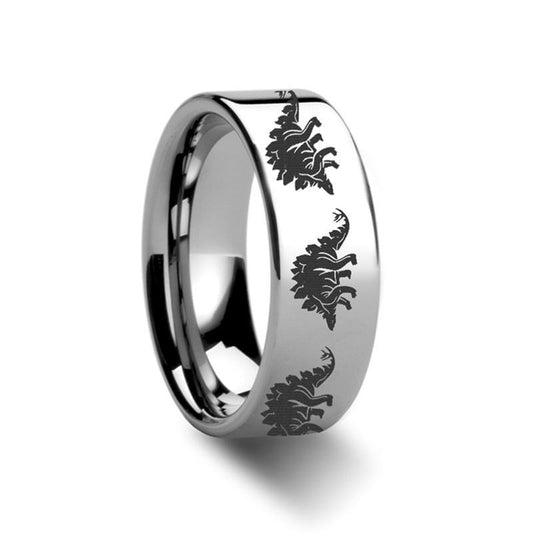 Dinosaur Stegasaurus Ring Laser Engraved Tungsten Wedding Ring - AydinsJewelry