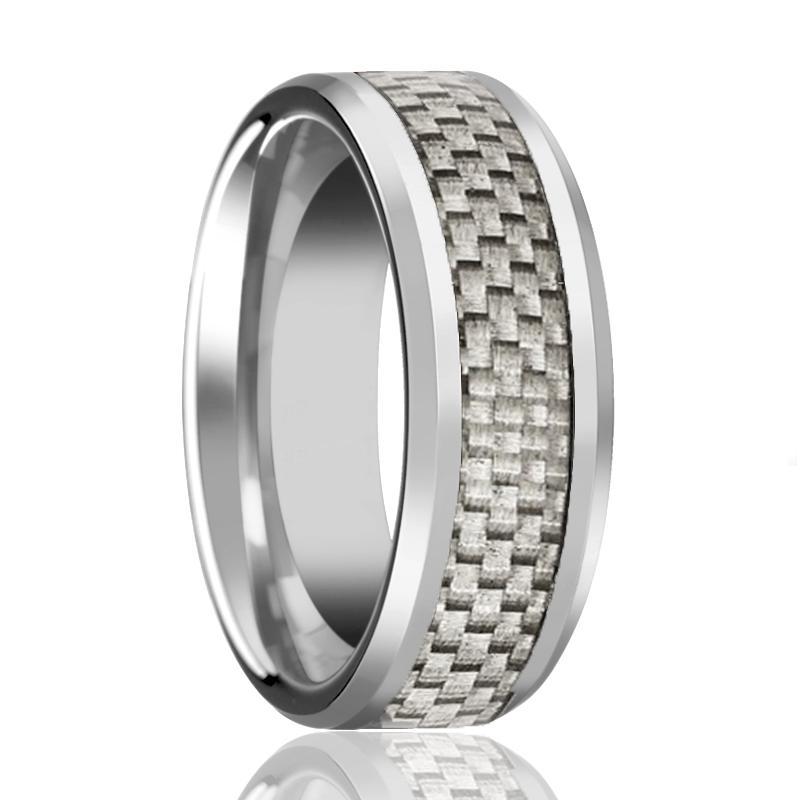 AARON White Carbon Fiber Inlay Tungsten Ring