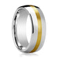 Tungsten Wedding Band with 14k Gold Stripe Inlay Domed Polished Finish 6mm, 8mm