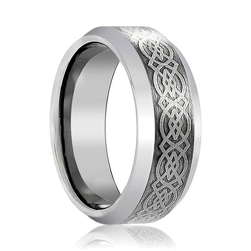 Mens Tungsten Wedding Band Celtic Knot Design Engraved 6mm, 8mm Tungsten Carbide Ring