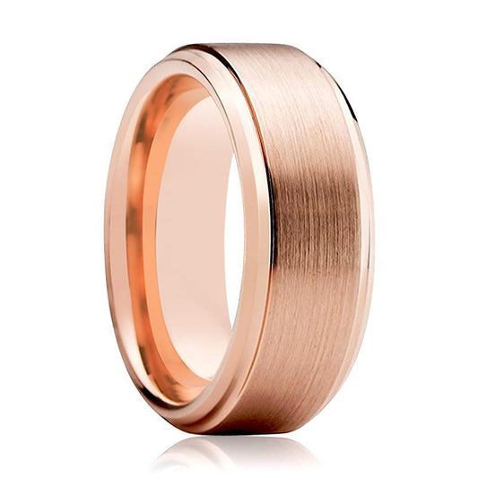 Tungsten Wedding Band Rose Gold Brushed Beveled Edge