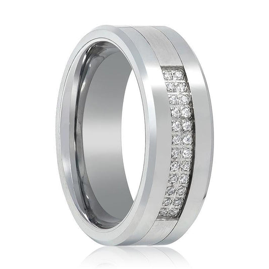 Tungsten Carbide Wedding Band Double Row 24 CZ Ring