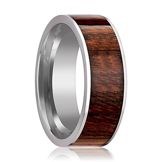 Tungsten Wood Ring - Carpathian Wood Inlay - Tungsten Wedding Band - Polished Finish - 8mm - Tungsten Wedding Ring