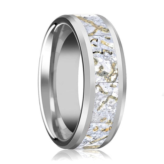 STOMPY White Dinosaur Bone Tungsten Carbide Wedding Band