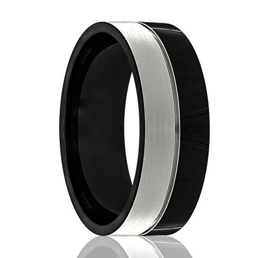 GHOST Black Polished Silver Brushed Tungsten Wedding Ring