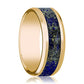 Mens Wedding Band 14K Yellow Gold with Blue Lapis Lazuli Inlay Beveled Edge Polished Design - AydinsJewelry