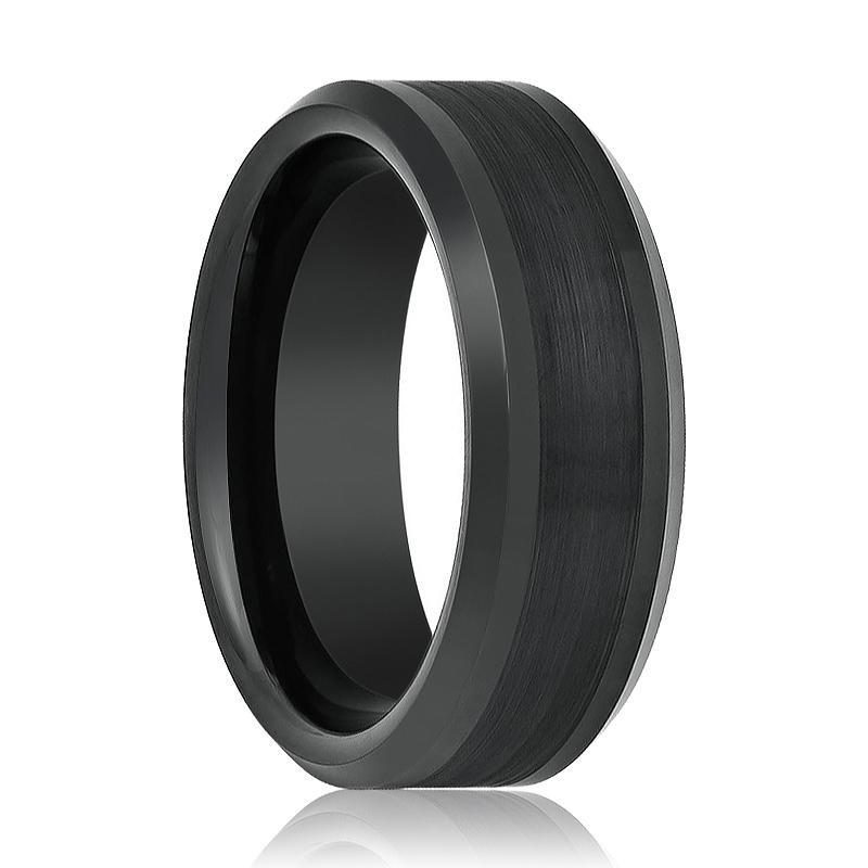 Tungsten Ring Black Brushed Center Beveled Edge Wedding Band 8mm Polished Tungsten Carbide Wedding Ring