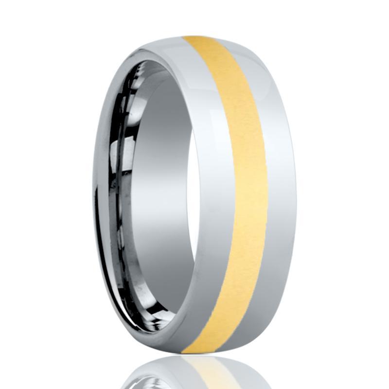 Mens and Womens Tungsten Carbide Wedding Band Ring Polished Gold Center 6mm, 8mm
